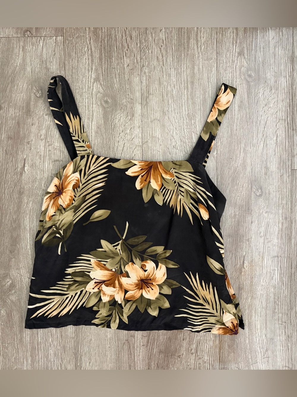 Maggy London Silk Tropical Floral Tank Top Sz 8 Black Vintage Y2K Sleeveless